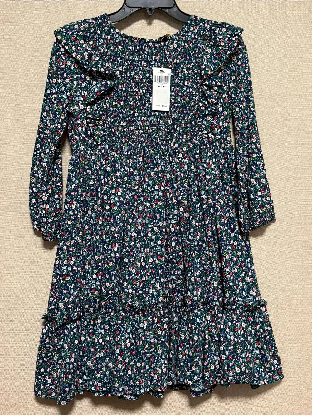 New Polo Ralph Lauren Big Girls Floral Smocked Cotton Jersey Dress XL 16